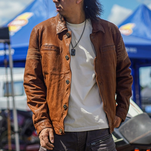 Carnival and Stillness [Bandit] C75057-Goat Skin Heavy Washed Retro Old Leather Jacket Men's Genuine Leather Jacket