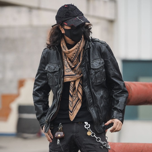 
C76098-horsehide retro distressed leather jacket men's genuine leather street commuting spring and autumn motorcycle leather casual jacket