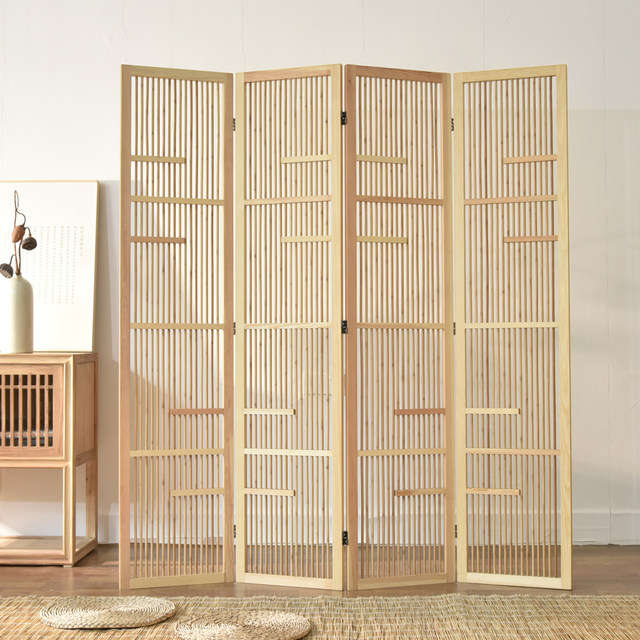 New Chinese solid wood bamboo screen partition folding mobile living room porch tea room partition antique old Japanese screen

