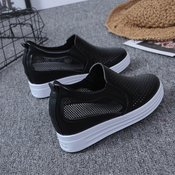 Spring and summer hollow and breathable small white shoes female internal increasing thick -soled versatile one -footed net shoes slope Single shoes casual women's shoes