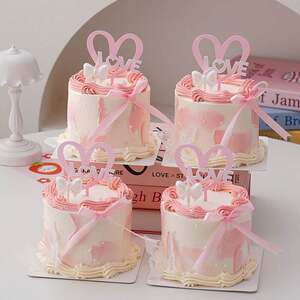 
2026 Valentine's Day Cake Decoration Love Acrylic Card Beautiful Bow Candle Dessert Decoration Ornaments