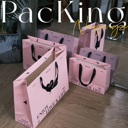 Pink Heart Paper Bag Tote Bag Girly Tote Bag Clothing Tote Bag English Paper Bag Can Print Logo