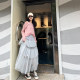 Si four tulle skirt for women with half-body mid-length high waist versatile pleated cake skirt fluffy skirt slim gray tulle skirt
