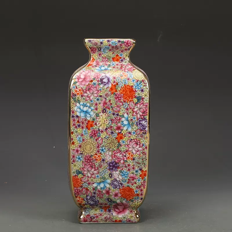 乾隆年製珐琅彩賞瓶 瓷器 美術品 置物 清乾隆琺瑯彩飄花黄地花鳥四方瓶 景徳鎮 陶磁器 装飾