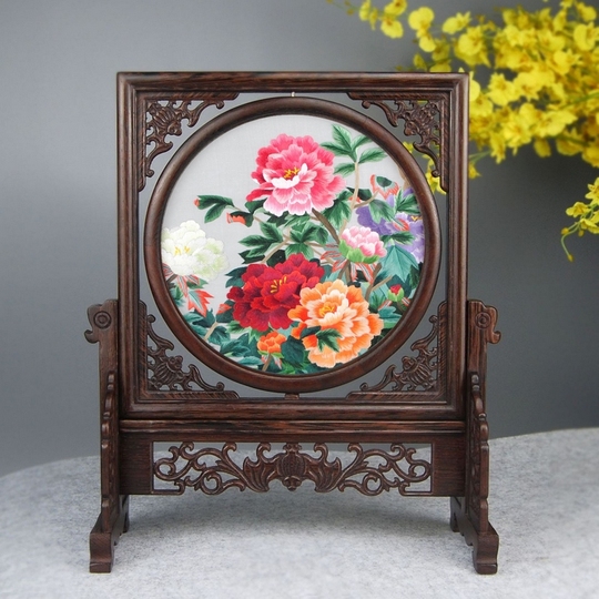 蘇州工芸両面刺繍飾衝立