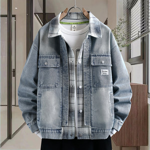 
Retro fake two-piece denim jacket for men in spring and autumn, high-end handsome casual jacket, youth men's spring clothing