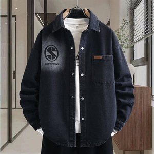 
High school student denim jacket men's spring high-end handsome long-sleeved shirt plus size youth men's jacket