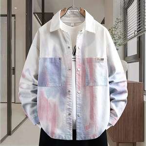 
Tie-dye washed denim jacket men's spring and autumn fashion junior and high school students trendy coats teenagers men's shirts