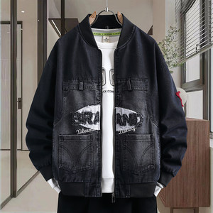 
Teenage men's denim jacket spring and autumn high-end handsome removable hooded jacket junior high school student jacket