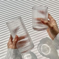 Casual Ins-Style Striped Glass Cup for Home Use, Suitable for Drinking Water, Iced Americano, Latte, Coffee, Milk, Juice, and Other Beverages