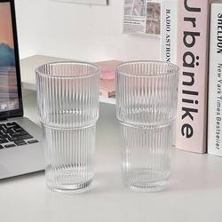 Large-Capacity Vertical Striped Glass Cup, High-Value Cold Drink Cup, Juice Coffee Cup, Water Cup, Beer Cup, Beverage Cup