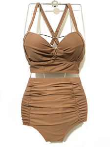 Ultra -thin comfortable steel circle model catwalk competition Bikini foreign coffee color increase size big breasts Bigbine swimsuit female