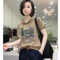 Hooded Short-Sleeved T-Shirt for Women, Casual Top, New Summer Thin Sweatshirt, Fashionable, Age-Reducing, Versatile Hooded T-Shirt