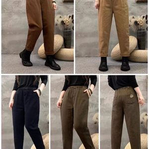 
15643 Thick elastic waist solid color high elastic loose harem pants casual hemmed fleece thickened slimming trousers