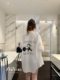 Zhiyan South Korea imported loose casual trendy pure white black cartoon printed mid-length long-sleeved shirt jacket
