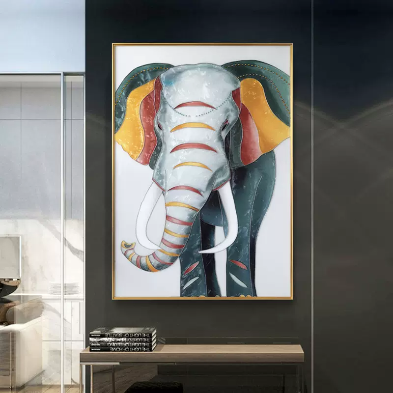 纯手工掐丝珐琅彩装饰画现代轻奢玄关客厅平安吉象