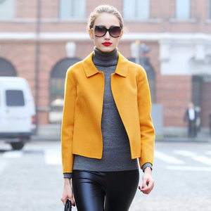 Thicker pure wool wool short outer set female autumn and winter simple double -sided woolen women's super short small small
