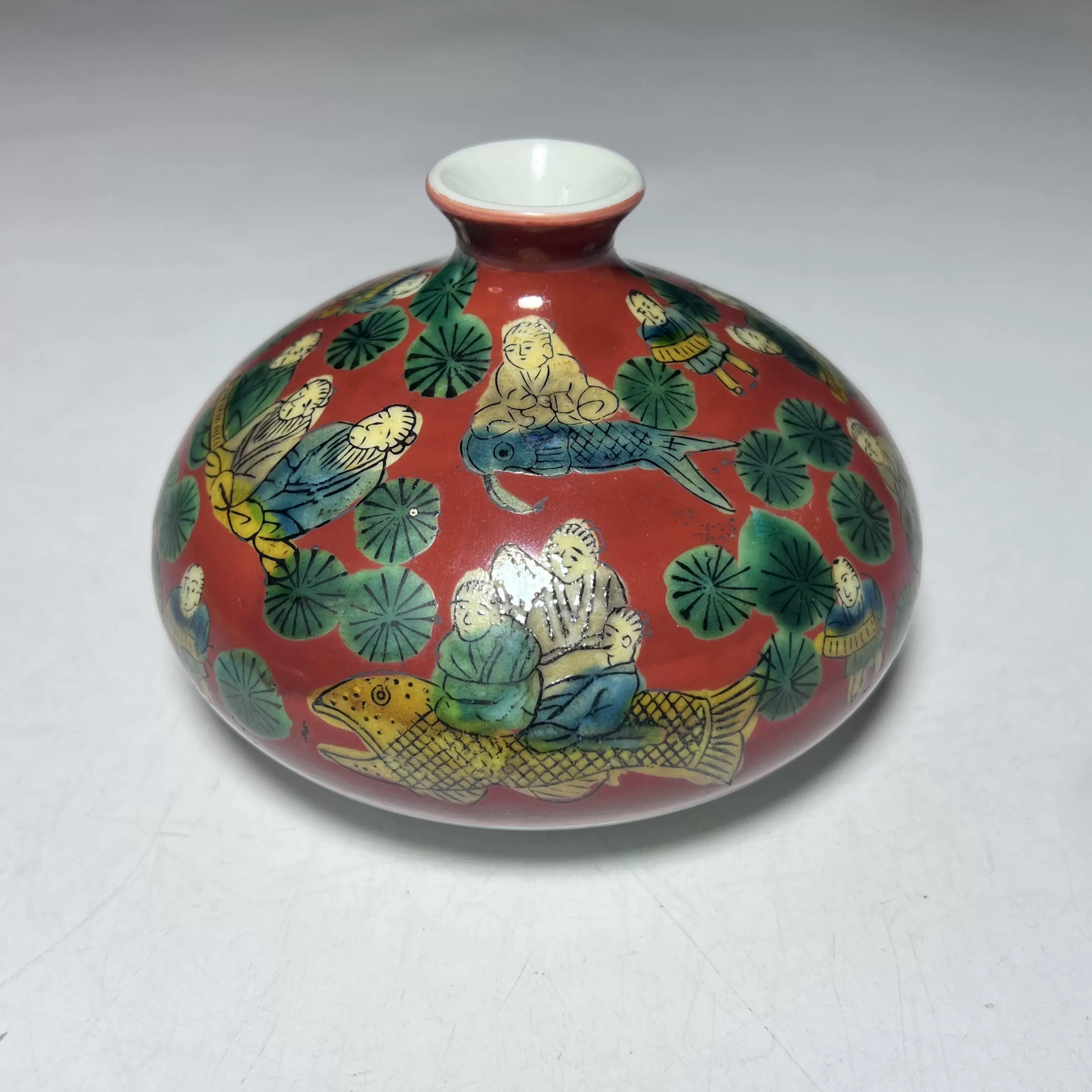 日本回流光成青瓷镂空花瓶双耳有窑裂瑕疵不影响使用介意勿拍