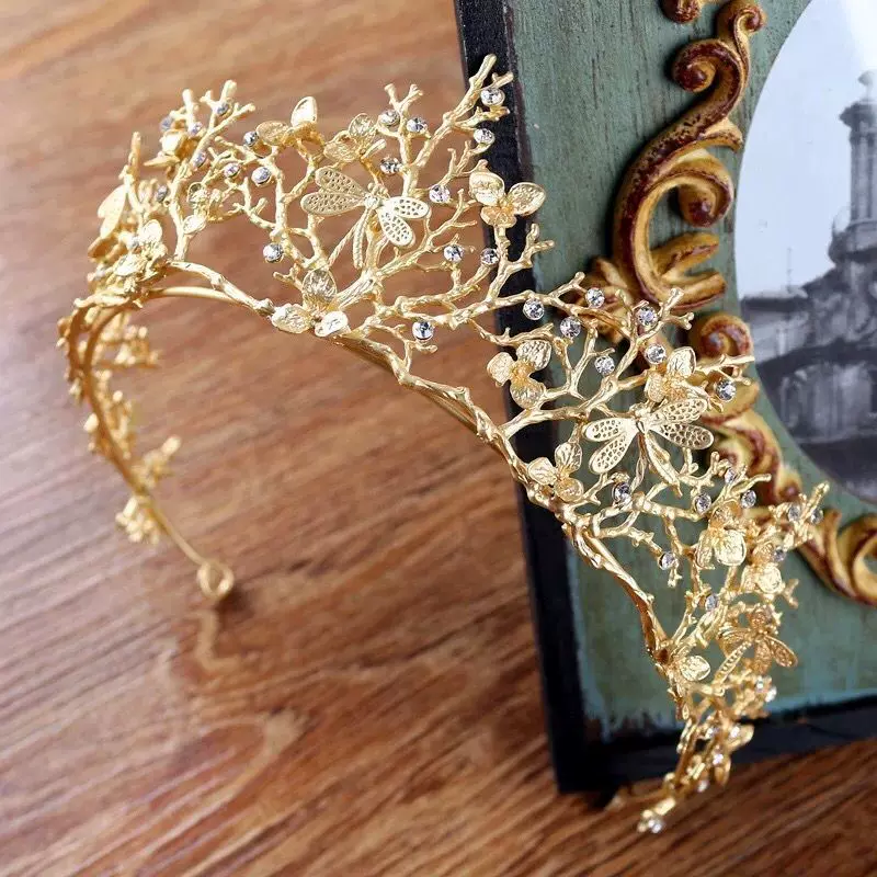 Vintage Gold Baroque Wedding Bridal Crown Hair Accessories D