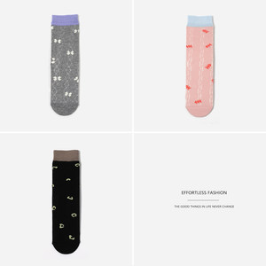 
WWZ09006 Jasmine Yaji Comfortable cotton stretch contrasting color mesh boneless socks mid-calf socks for women in spring and summer