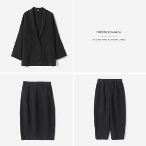 
*WKZ09033 Old money style full hemp small lapel jacket nine-point balloon pants with rear slit flower bud skirt