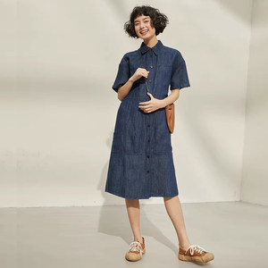 
*WLQ05093 Jasmine Spanish cool linen cotton denim lapel dress