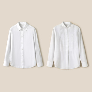 
*WCS02290 Moli Yaji classic temperament commuter cotton long-sleeved white shirt striped top for four seasons
