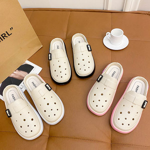 Wear lazy women's net red Baotou slippers Fashion plastic soft bottom summer ins