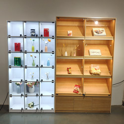 Display Cabinet for Figurines, Glass Cabinet, Wooden Transparent Combination Grid Cabinet with Door and Lights, Hong Kong Style Display Cabinet