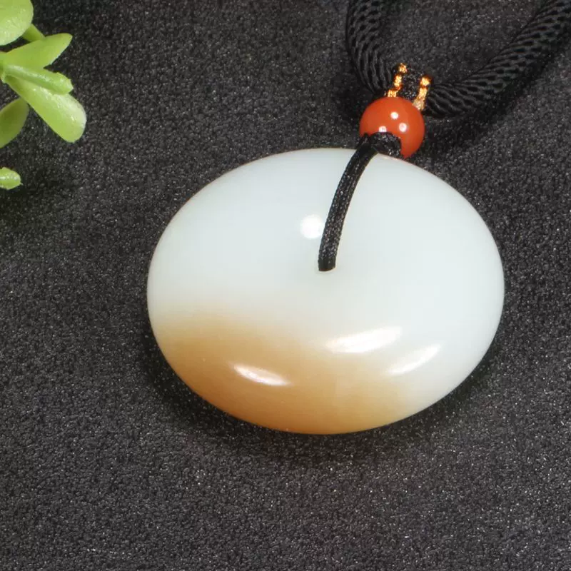 正品天然一口糖和田玉羊脂白玉平安扣吊坠挂件25.21克直径