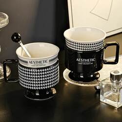 French-Style Mug, Office Coffee Cup, High-End Luxury Ceramic Cup, Couple's Goblet, Houndstooth Pattern, Souvenir Gift