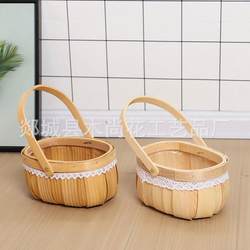 Hand-Held Flower Arrangement Basket, Blue Wicker Wedding Flower Basket, Handmade Rattan and Bamboo Basket, Woven Photo Prop, Fruit Basket