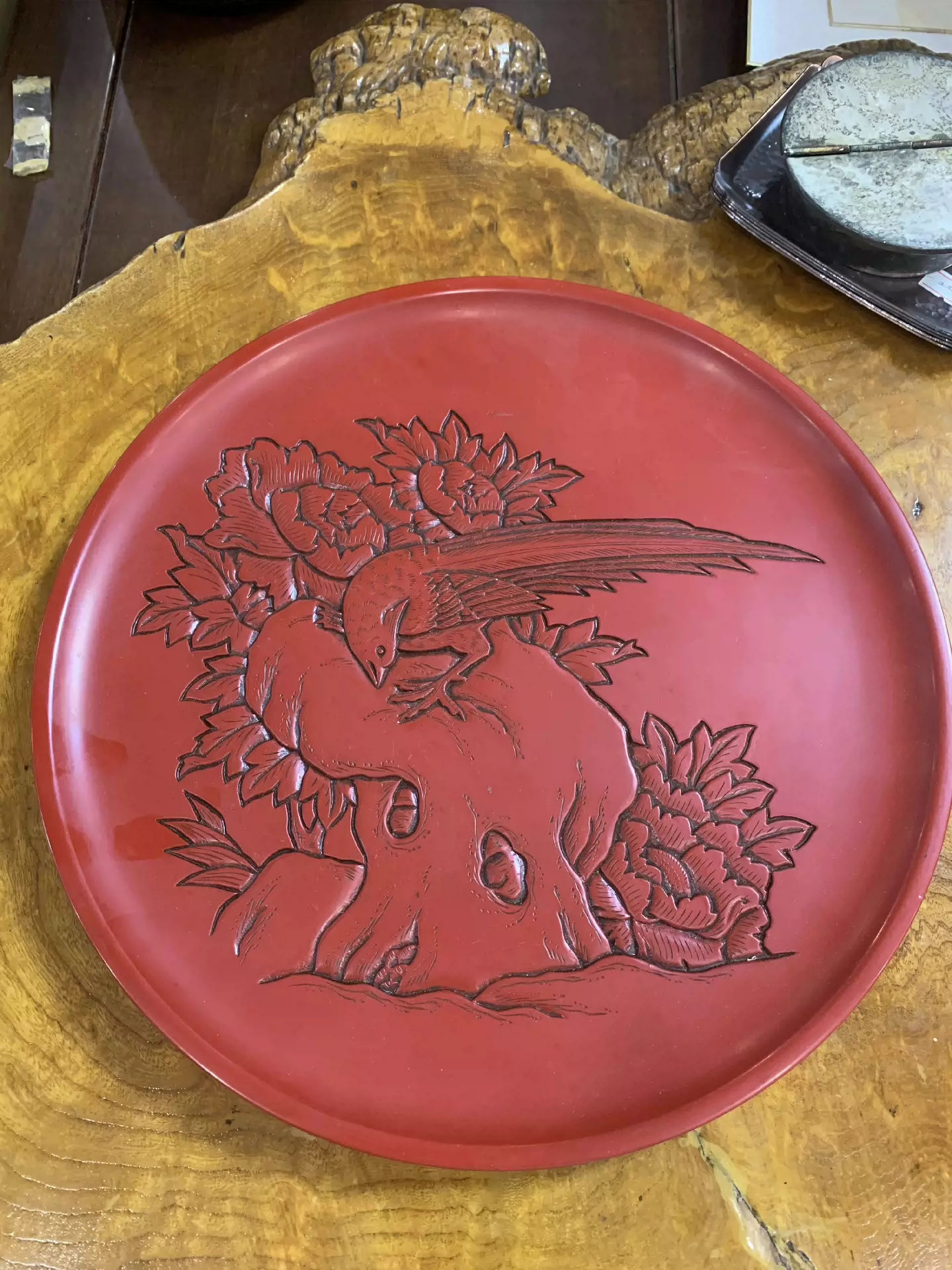中国美術 堆朱盤 漆器 唐物 漆芸 堆朱盆ご覧の通り見事な皿です - 陶芸