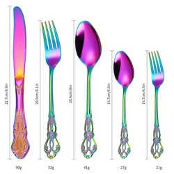 Huangting stainless steel tableware set 20/40-piece household retro embossed European-style Western-style knife, fork and spoon