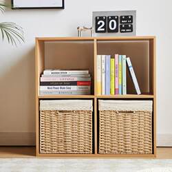 Woven Storage Basket, Rattan-Like Drawer-Style Grid Bookcase Storage Basket, Floor Cabinet Storage Box, Toy and Miscellaneous Items Basket