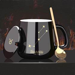 Constellation Male and Female Couple Mugs, Household Ceramic Water Cups with Lids and Spoons, High Aesthetic Value, Large Capacity Coffee Cups