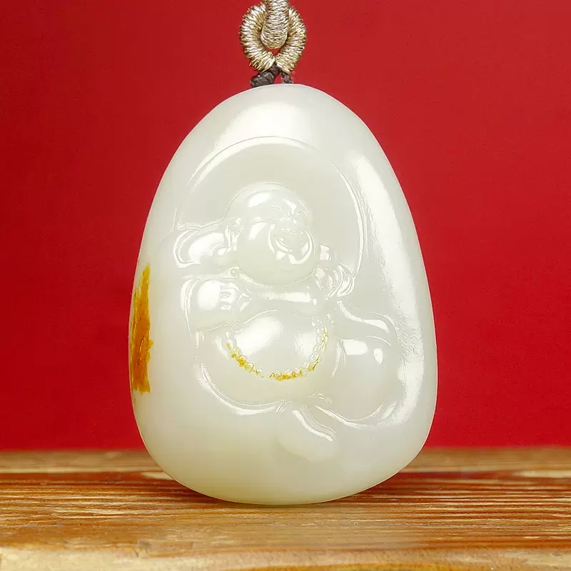 セール Y31)中国和田玉水滴形精彫笑仏弥勒仏像玉牌玉吊墜開運玉器貴重白玉 セール Y31)中国和田玉水滴形精彫笑仏弥勒仏像玉牌玉