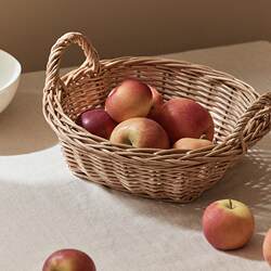 Hand-Woven Wicker Storage Basket, Rattan Fruit Basket, Fruit and Vegetable Snack Basket, Portable Basket, Storage Basket, Straw Woven Basket