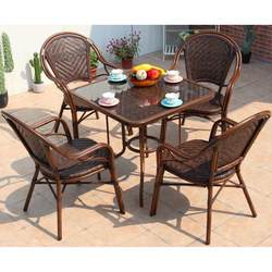 Outdoor rattan table and chair combination waterproof aluminum alloy rattan chair courtyard balcony leisure chair cafe milk tea shop chair