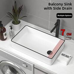 Side-Mounted Sink with Ceramic Basin, Offset Washbasin, Washing Machine Top Washbasin, Balcony Washbasin, Laundry Basin Sink