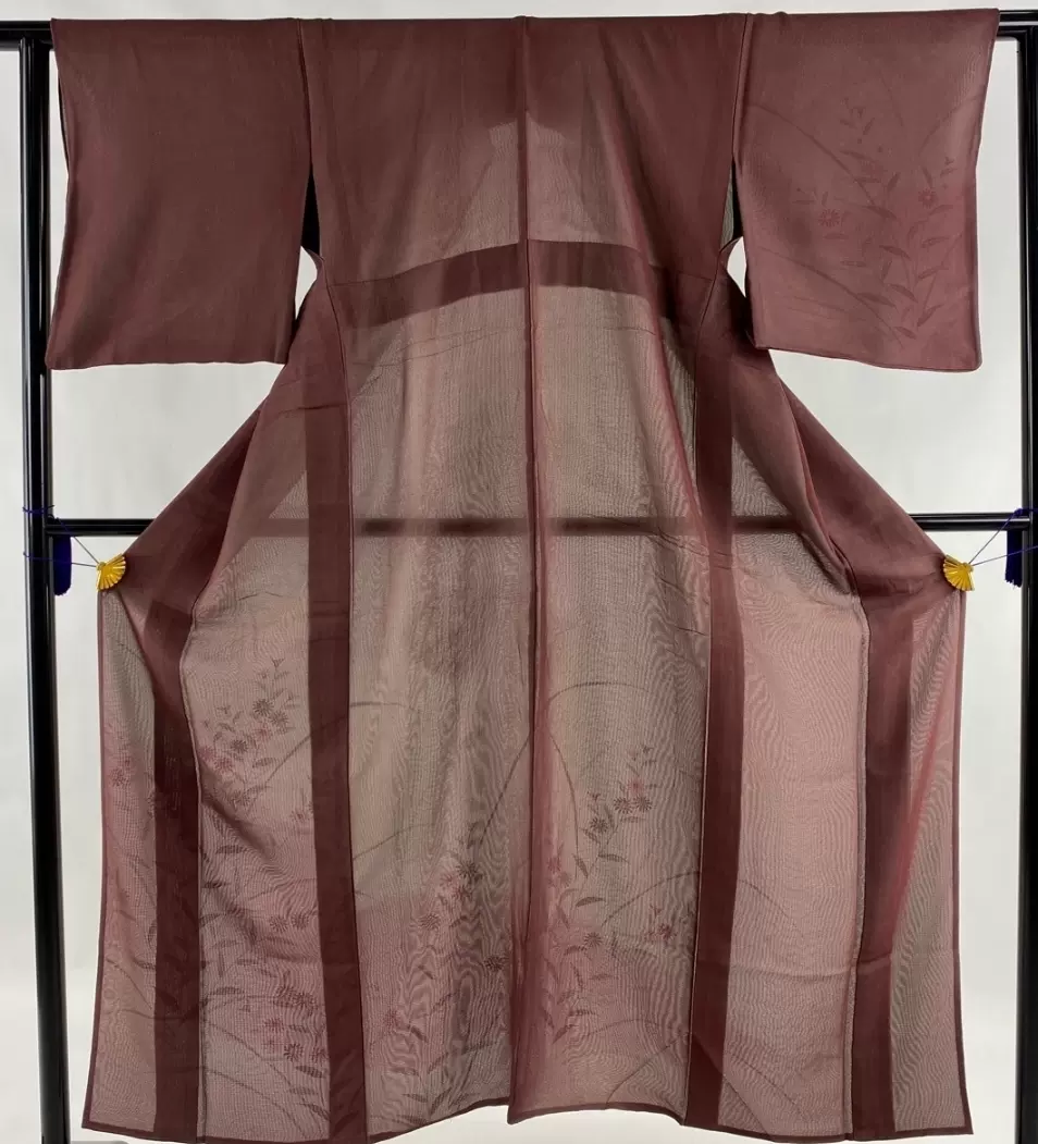 正絹紗絽訪問者和服，草花文，外面是紗，裡襯是絽，外層介於紫紅-Taobao
