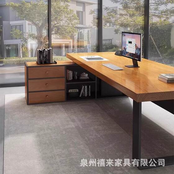 
Solid wood boss desk executive desk with side cabinets simple modern general manager desk furniture designer computer desk