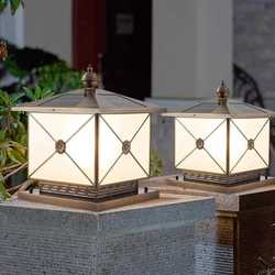 Outdoor full copper solar door post lamp outdoor waterproof villa wall headlight simple modern garden wall post lamp