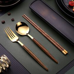 Portable Cutlery Set with Chopsticks and Spoon, Suitable for Students and Office Workers, Portable Cutlery Box, Three-Piece Set with Chopsticks, Spoon, and Fork