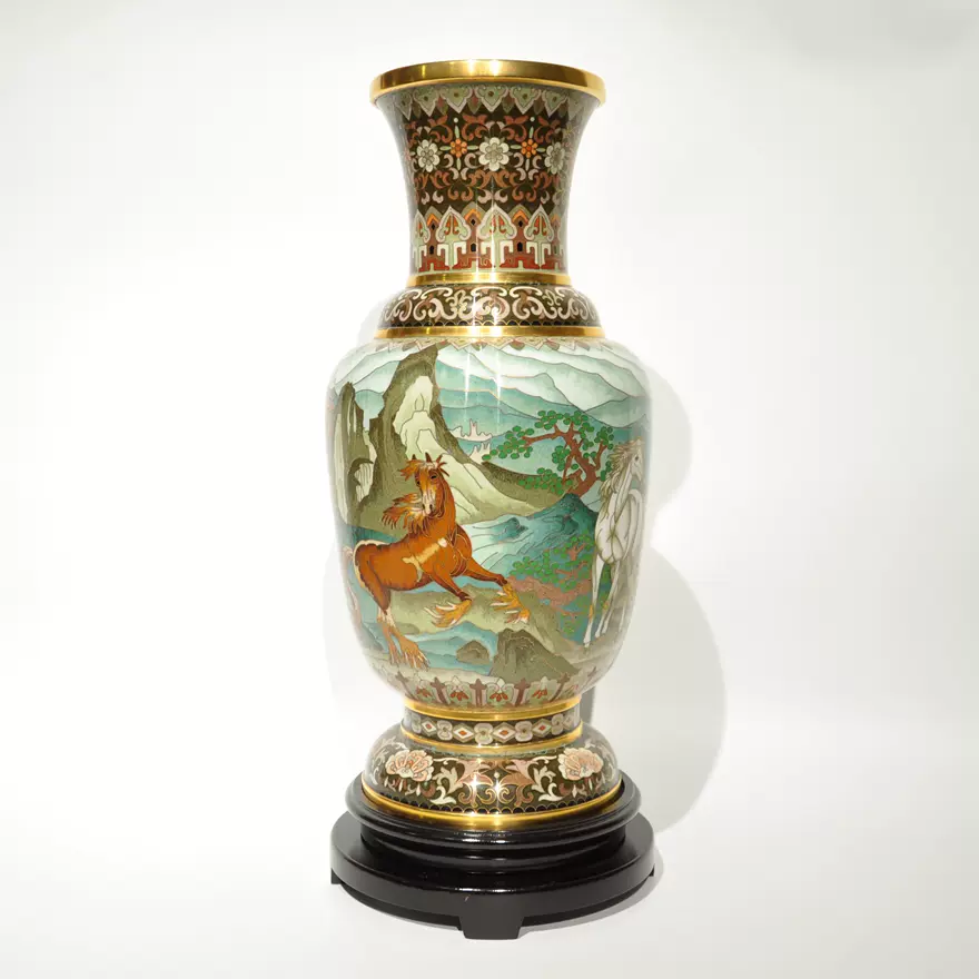 日本七宝烧】景泰蓝花瓶铜胎纯手工掐丝珐琅