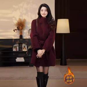 
Hong Kong purchasing Korean style stand collar high-end lace-up woolen coat for women 2025 winter new temperament quilted woolen coat