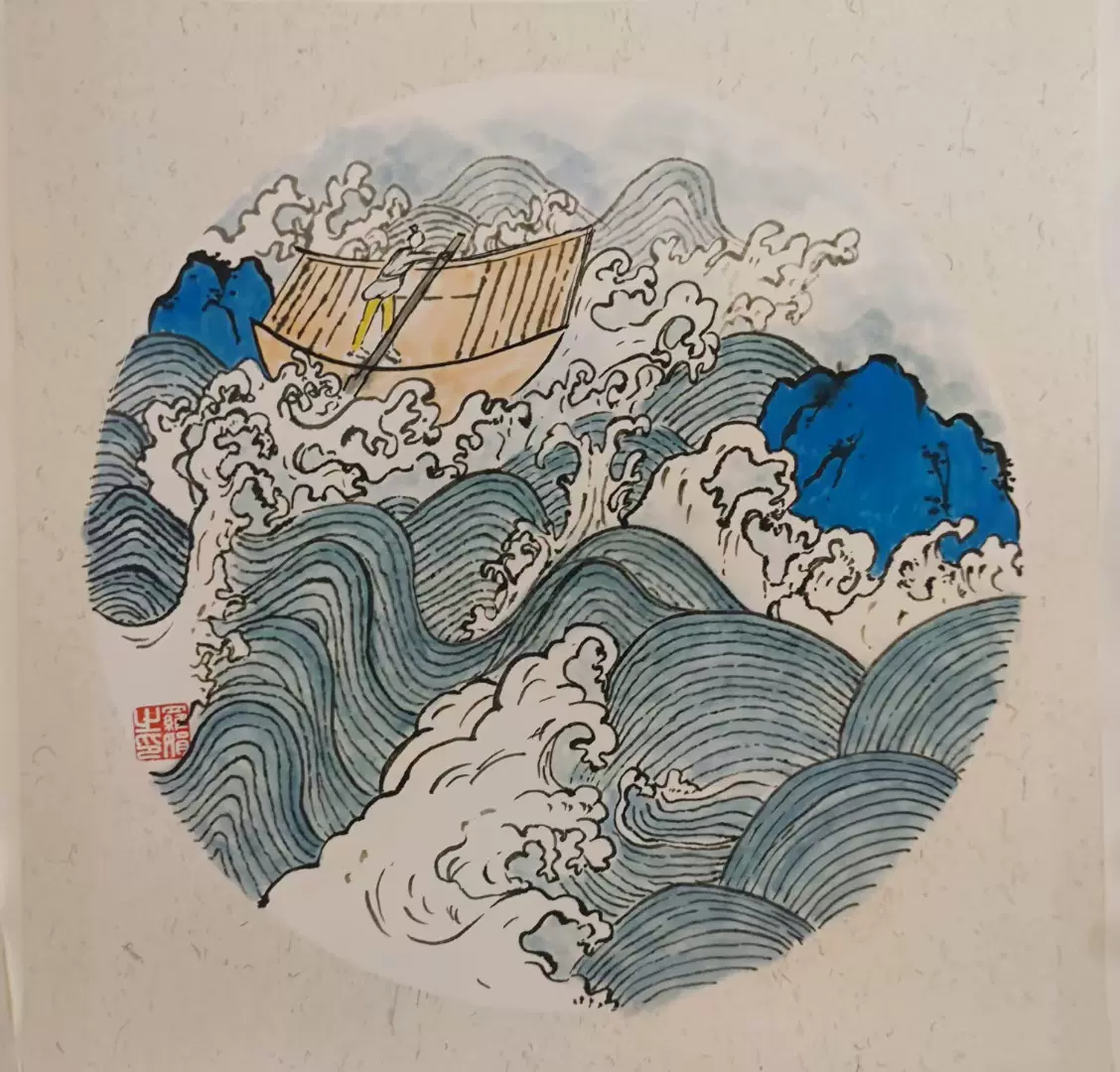 純手繪山水，38×38(cm).材質宣卡，無需裝裱，直接裝框-Taobao