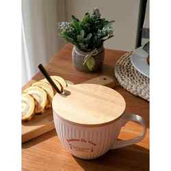 European-Style Breakfast Cup, Large-Capacity Oatmeal Cup, Large Mug, Ceramic Cup, Milk Cup with Lid and Spoon, Puff Cup