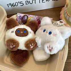 Popular Cute Plush Long-Tailed Cat Keychain Pendant Soft Stuffed Toy Doll Backpack Accessory