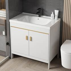 Floor-Standing Washbasin Cabinet Set for Dressing Room, Balcony, Bathroom; Space Aluminum Washbasin with Integrated Ceramic Washstand